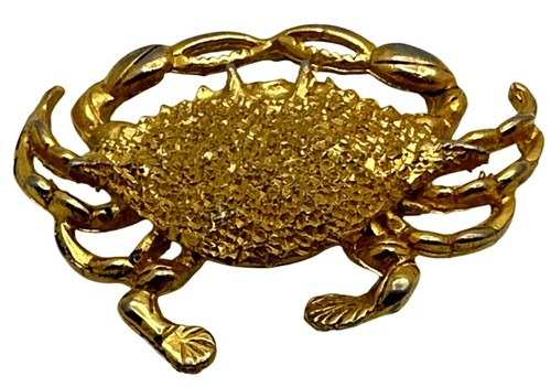 Laune Vintage goldfarbene Krabbe Brosche Anstecknadel Geburtstag Strand Sommer festlich Sealife - Bild 3 von 6