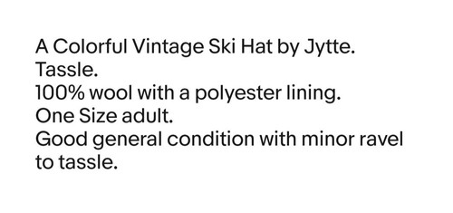 Jytte Wool Knit Hat Adult Colorful Ski Tassle Beanie Snowboard Skiing 1994 90s - Picture 5 of 5