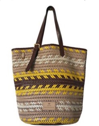 NWT New Anya Hindmarch Neeson Zigzag Cylinder Tote Woven Leather Bag yellow tan - Picture 2 of 13