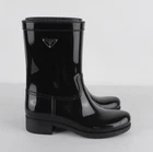 PRADA Triangle Logo Size EU38 US7 Black Rubber Mid-Calf Rain Boots