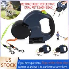 Dual Retractable Dog Leash with LED Light 360 Tangle-Free Reflective Leads Blue