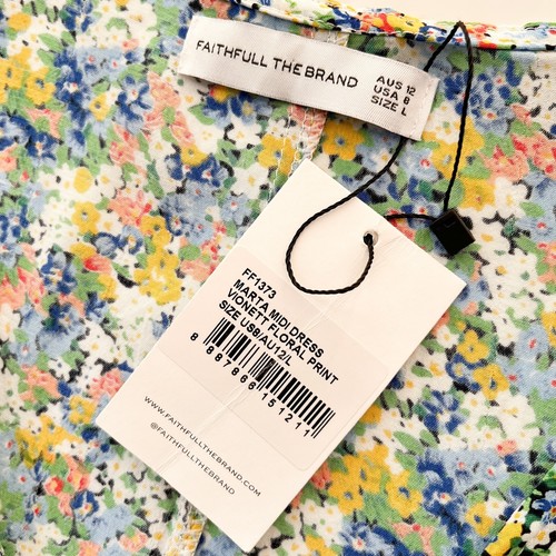 NWT Faithfull the Brand Marta Midi Wrap Dress Floral Print Womens 8 Blue Yellow - Picture 10 of 12