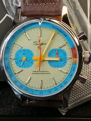 Sugess Chronograph SEAGULL 1963 V2 SWAN NECK x Exhibition back Lthr + MILANESE