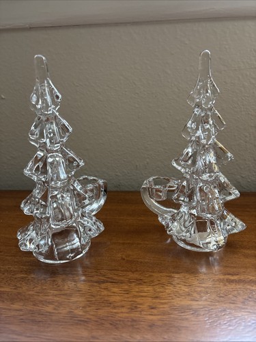 2 Clear Glass Christmas Tree Candleholders - 7” tall Xmas - 第 1/7 張圖片