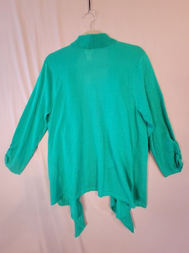 Chicos Waterfall Fabulous Ruffle Cardigan Sweater Sz 2 Large Congo Green New - Picture 9 of 11