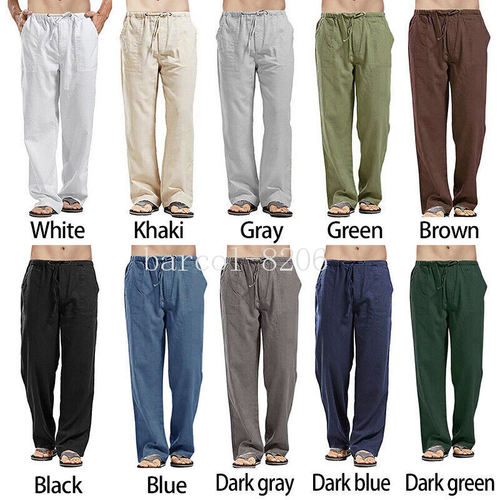 Herren Sommer Freizeit Leinen Baggy Hose weiche Baumwolle lose Hose elastische Taille XL - Bild 4 von 24