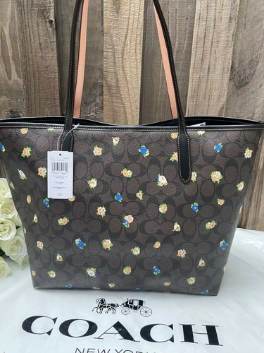 NWT Coach City Tote In Signature Canvas With Radial Rainbow/heart/bee print - Picture 7 of 48