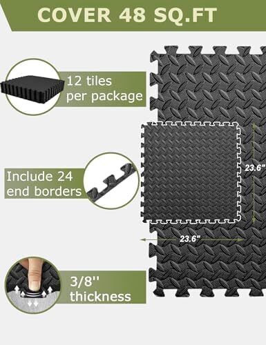 innhom 12/24/48 Tiles Gym Flooring Gym Mats Exercise Mat for Floor Workout Mat F