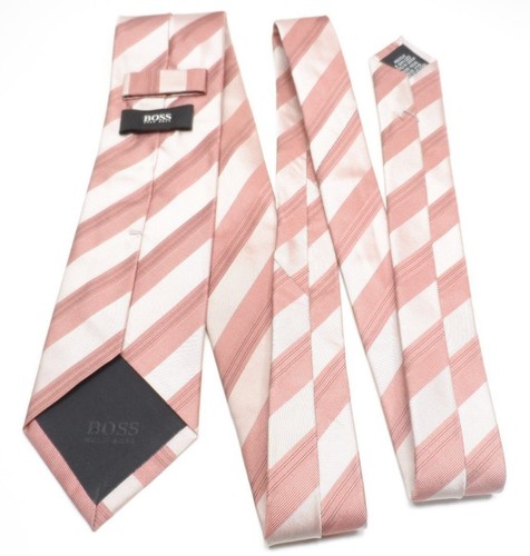 Corbata Hugo Boss Para Hombre Beige | Corbata Patrón Rayas Corbata Ajustada Hecha en Italia - Imagen 8 de 9