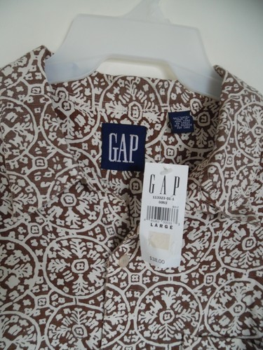 NEW MENS GAP HAWAIIAN SHIRT L LARGE BROWN WHITE LINEN RAYON - Picture 2 of 3