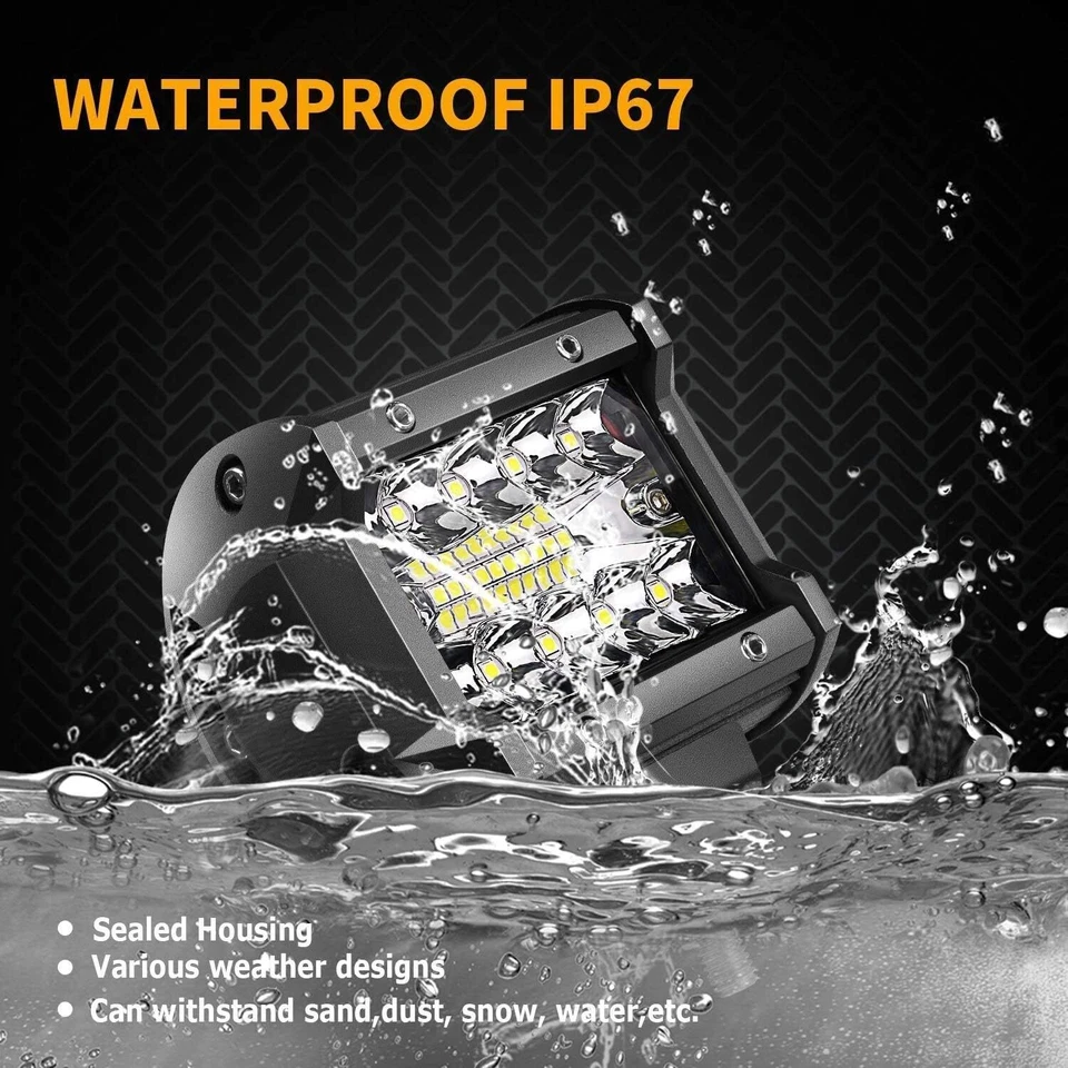 Pair 4 Inch LED Work Light Bar Spot Flood Pods fit for Jeep ATV with Wiring Kit - Image 4 of 4