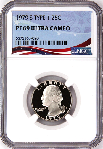 1979-S TYPE 1 Washington Proof Quarter, Graded PF69 Ultra Cameo by NGC - Picture 1 of 4