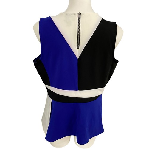 Worthington Top Womens PXL Colorblock Peplum Shirt Blue Work Office Church - Picture 3 of 13