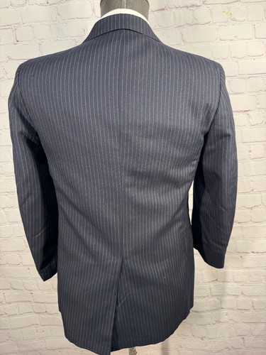 ADAMS ROW Mens Navy Blue PINSTRIPE Wool 2 Piece VEST Combo PAIR 36S Jacket - Picture 5 of 11