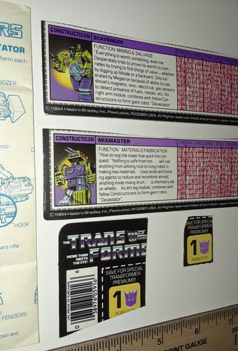 1984 TRANSFORMERS Cut Tech Spec SCAVENGER & MIXMASTER with Points G1 HASBRO - Picture 5 of 13