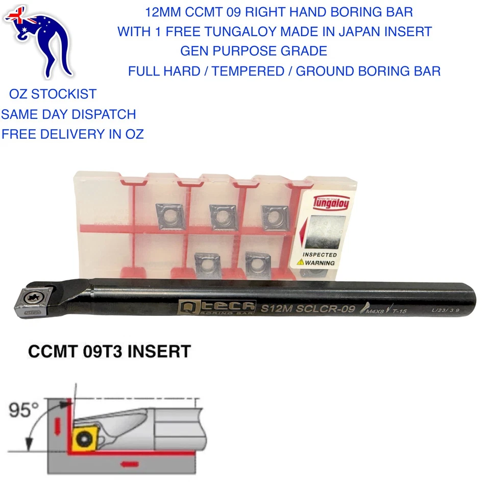 Q-TECH Boring Bar 12 mm Right hand CCMT 09 with free 1 Tungaloy Japanese insert