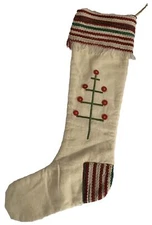 Xmas Noel Stocking Midwest Cannon Falls Woven Primitive Fabric Fringe Button 23”