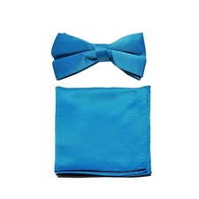 New men's single pleat pre-tied bowtie  hankie set solid formal French Blue