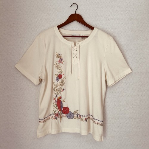 Alfred Dunner Top Damen XL elfenbein Stickerei Applikation Perlen Pullover Cottagecore - Bild 10 von 11