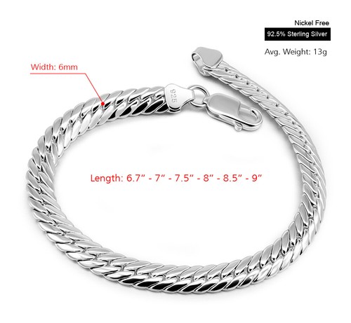 Brazalete de cadena plana de plata de ley 925 de 6 mm 6,7"-9" para hombre y mujer - Imagen 14 de 24