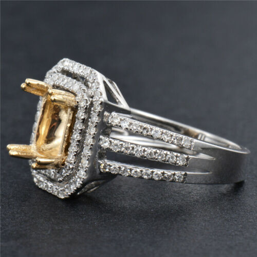 Custom Emerald Cut 8x6MM Natural Diamond Semi Mount Ring Split Shank 14K Gold - Picture 3 of 4