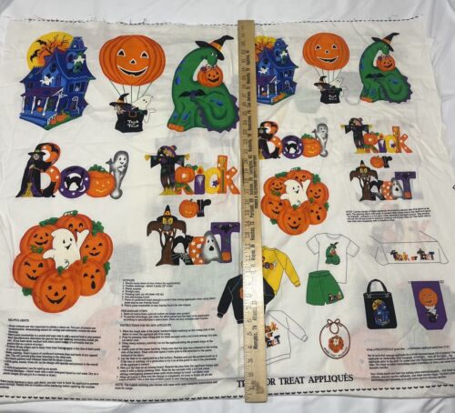 Halloween Trick or Treat Glow Appliques Cut & Sew Panel 44x35 VTG Cranston VIP - Picture 2 of 6