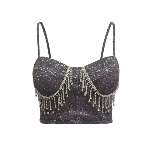 Women's Suspenders One-Line Collar Tassels Sexy Crop Top Spring Summer New Tank - Picture 10 of 12