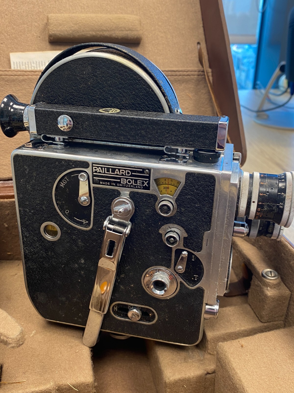 Câmera de filme vintage Paillard Bolex 8mm-16mm completa com estojo e acessórios