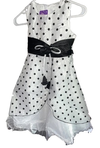 New Girls Size 6/7 Black &White Polka Dot Dress Easter/Wedding/Pageant