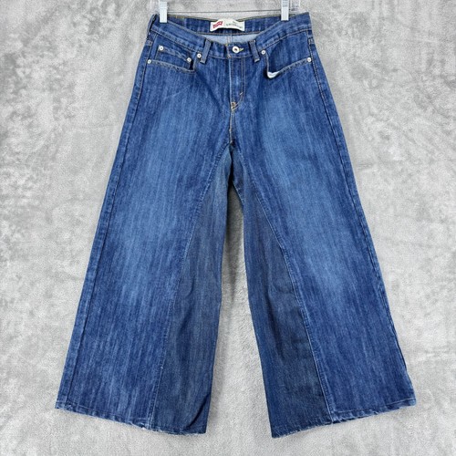 Levis Jeans Boys 10 Husky Wide Leg Upcycled Skater Loose Baggy 90s Y2K Dark Wash