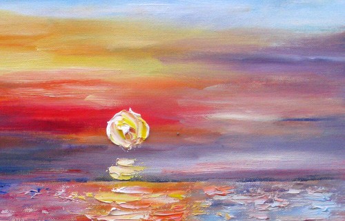 Original Oil Painting Sunset Sea One of a Kind 16x20" Julia Lu - Picture 4 of 5