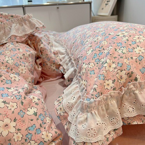 Cotton BeddingSet Floral Duvet Cover Bedskirt Lace Ruffle Exquisite Bedskirt Set - Bild 23 von 30