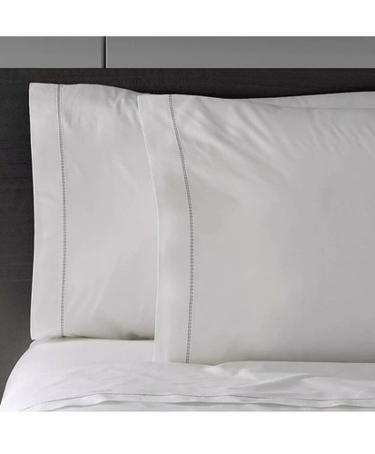 Vera Wang 400 Thread Count Sheet Set, Queen, White/Charcoal - Picture 3 of 7