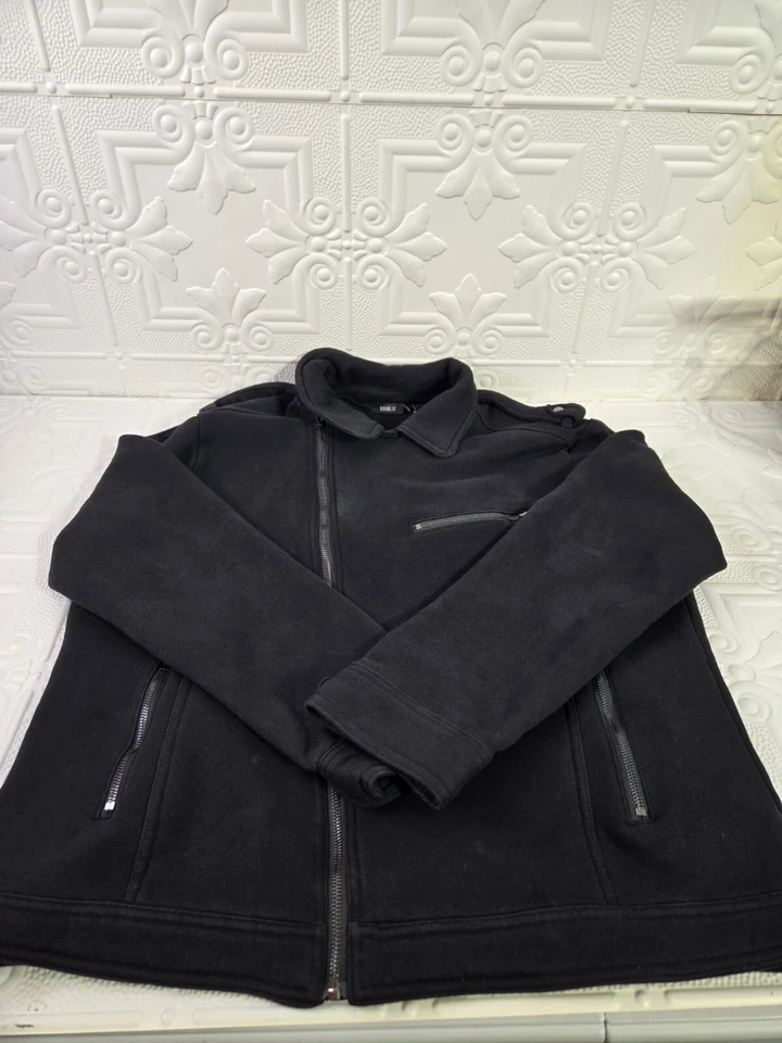 Chaqueta DOUBLJU Para Hombre Cremallera Negra Estilo Moto Bolsillos con Cremallera Talla XL Foto 3 de 4