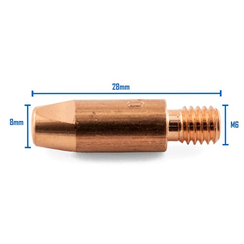 MIG Contact Tips - 0.6mm Binzel Style - 10 pack - M6 x 8mm x 0.6mm - Parweld - Picture 2 of 6