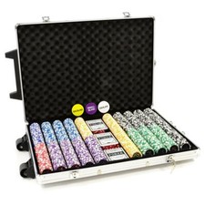 Valigetta poker trolley in alluminio con 1000 fiches da poker laser arrotondate e accessori