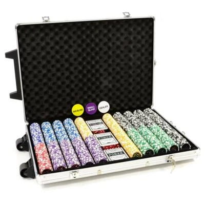 Pokerkoffer Alu Trolley mit 1000 abgerundeten Laser Pokerchips und Zubehör - Bild 1 von 4