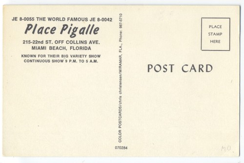 PLACE PIGALLE BURLESK & Akt - MIAMI BEACH FL ca1950er Postkarte - selten - Bild 2 von 2
