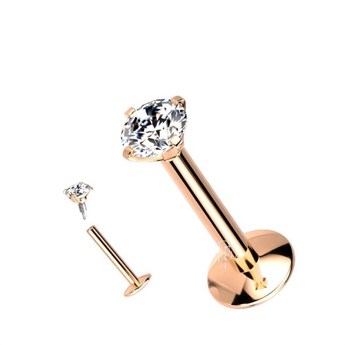 G23 Titanium 3mm CZ Prong Set Internally Threaded Labret Stud 16G 5/16" - Picture 4 of 12