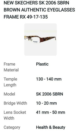 NEW SKECHERS SK 2006 SBRN BROWN AUTHENTIC EYEGLASSES FRAME RX 49-17-135 $159.95. - Picture 2 of 6