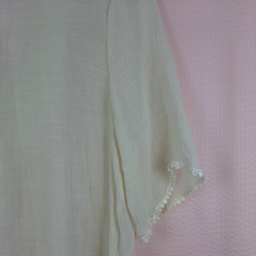 Pleasant Shade Crochet Trim Beaded Tunic Top Ivory Boho Size L - Picture 12 of 12