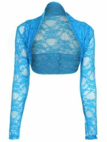 NEW LADIES WOMENS CROPPED LACE LONG SLEEVE SHRUG BOLERO LACE JACKET CARDIGAN TOP - Picture 10 of 20