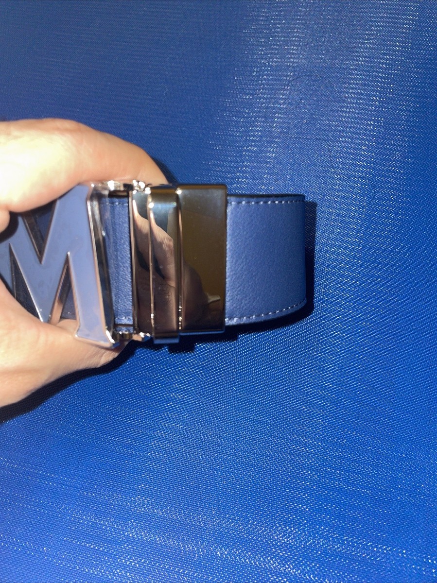 MCM Blue Logo Leather Belt with Square Silver Buckle Blue MCM belt New | Mercari main image 4
