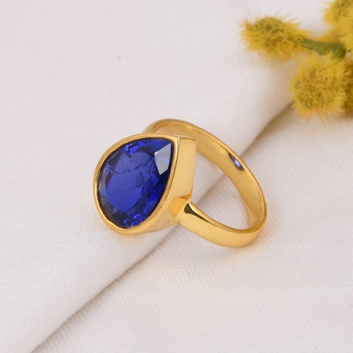 Tanzanite Quartz Pear Cut Gemstone Ring in Gold Plated Engagement Ring For Gift - Picture 3 of 11