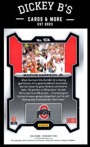 2024 Panini Prizm Draft Picks #104 Marvin Harrison Jr. Ohio State Buckeyes - 第 2/2 張圖片