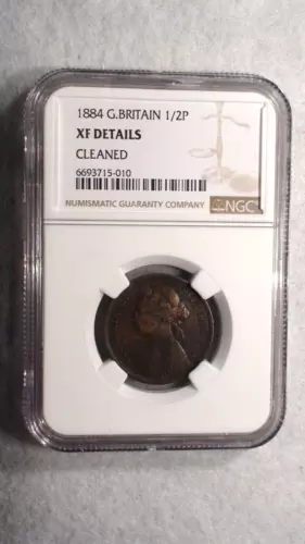 1864 Great Britain 1/2 Penny NGC EXTRA FINE CIRCULATED  1/2P Coin BUY IT NOW!