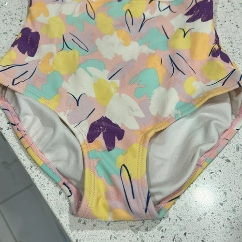 Hanna Andersson Girls One Piece Floral Striped Crossback Strap Swimsuit - 110/5 - Picture 6 of 7