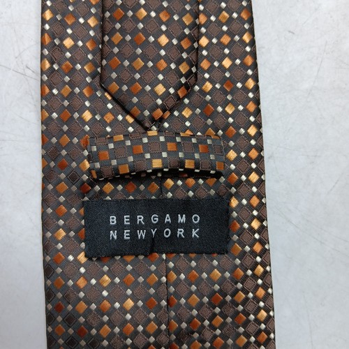 Corbata Bergamo Nueva York Marrón Bronce Dorado A Cuadros Hecha a Mano LARGA 61" X 3.75" - Imagen 5 de 8