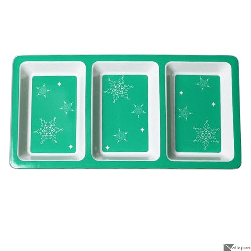 Snowflakes Holiday 3-Section Tray 12in Christmas Serving Dish, Green White - Picture 1 of 2