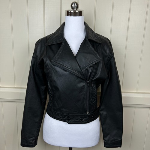 Vintage Leatherissima Australia Leather Cropped Biker Style Jacket Size 10 Black - Picture 4 of 17